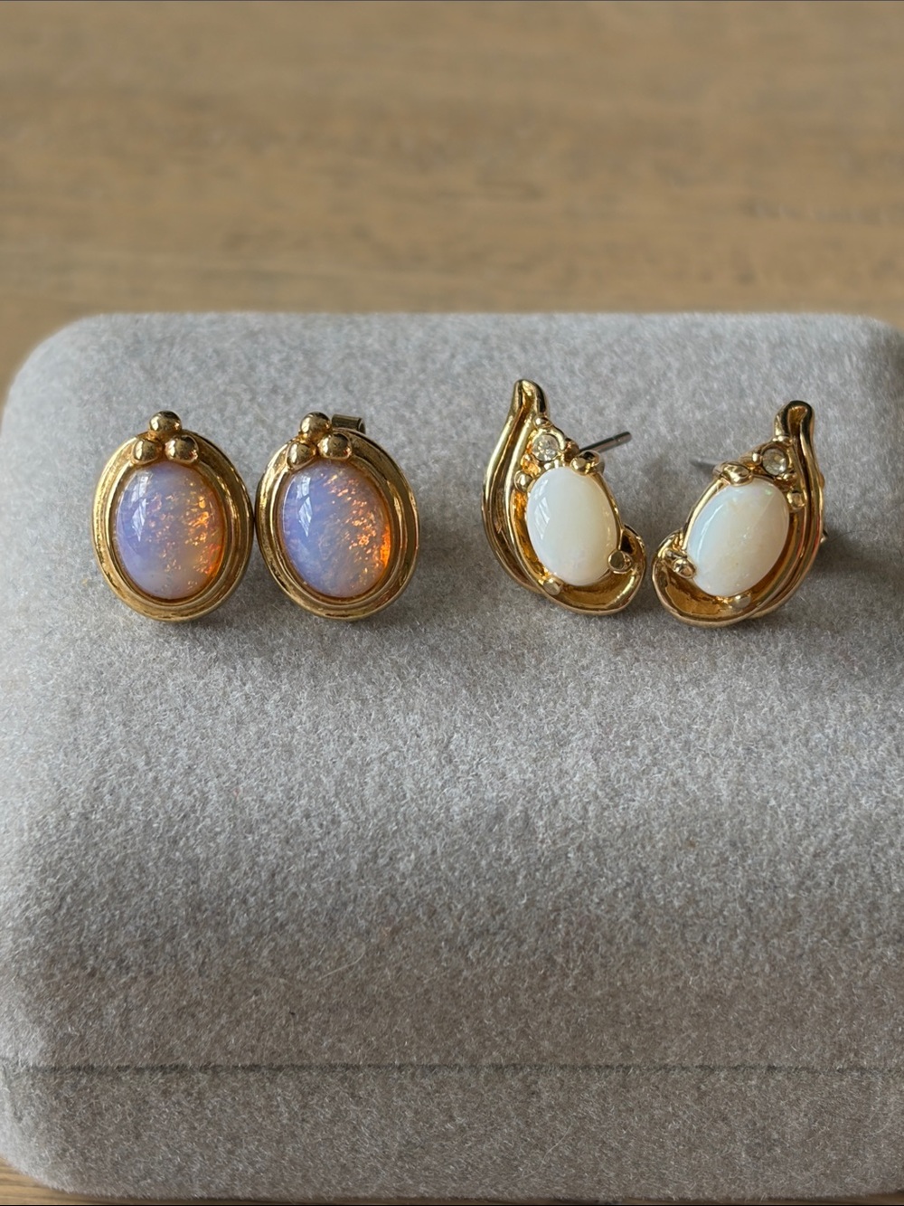 Vintage Estate Avon Opalite Stone Gold Tone Stud Earrings Lot Of 2